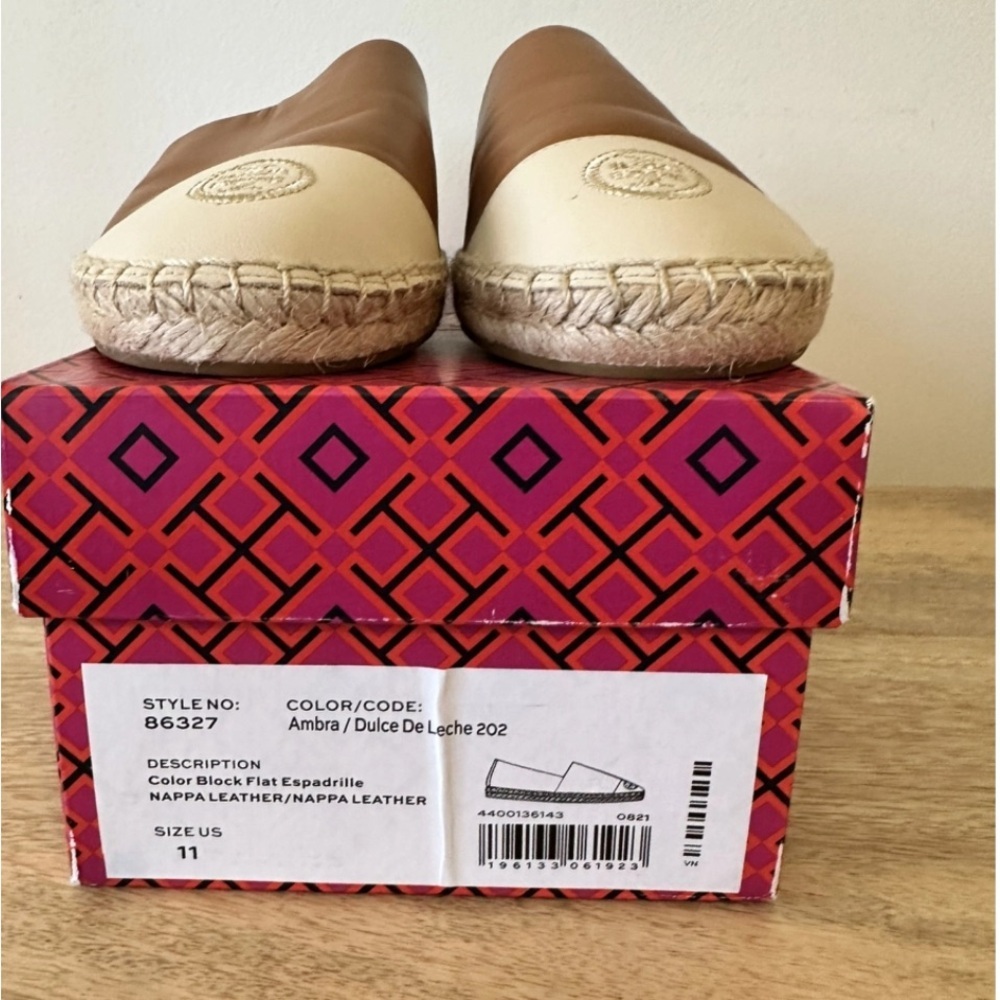 🎉HOSTPICK🎉TORY BURCH COLORBLOCK ESPADRILLE LEATHER AMBRA/DULCE DE LECHE US11 - Picture 3 of 6